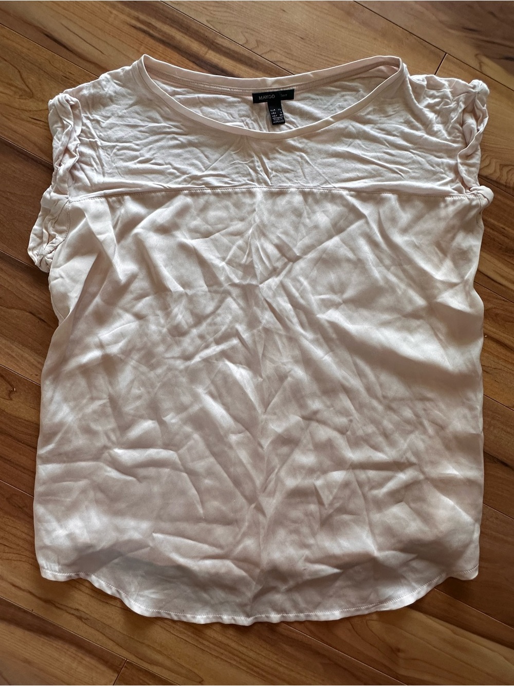 Mango Pale Blush Short Sleeve Ruched Top